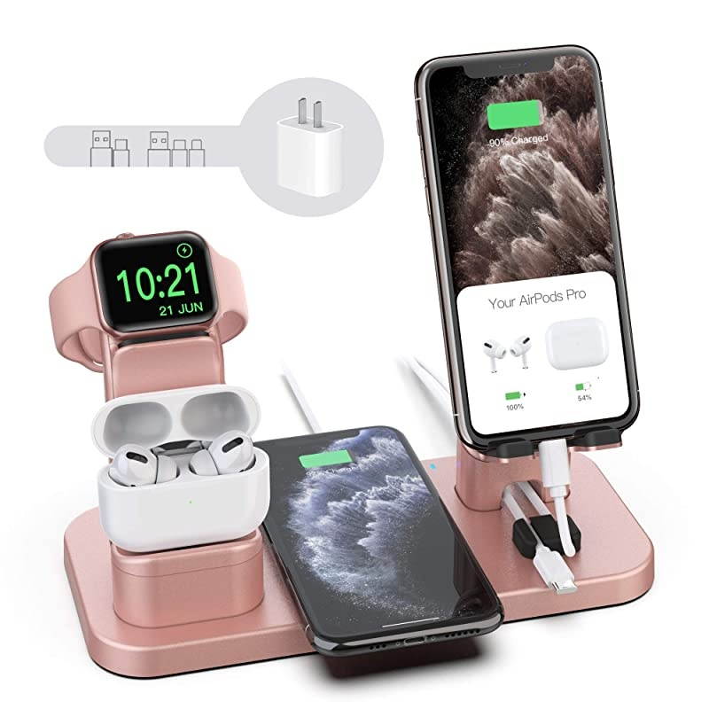 Wireless Charger Stand  4 in 1 Wireless Charging Station Dock Compatible with iPhone Series121111proXrXsXMax88Plus Apple Watch6543 AirPods Pro12iWatch Charger Required