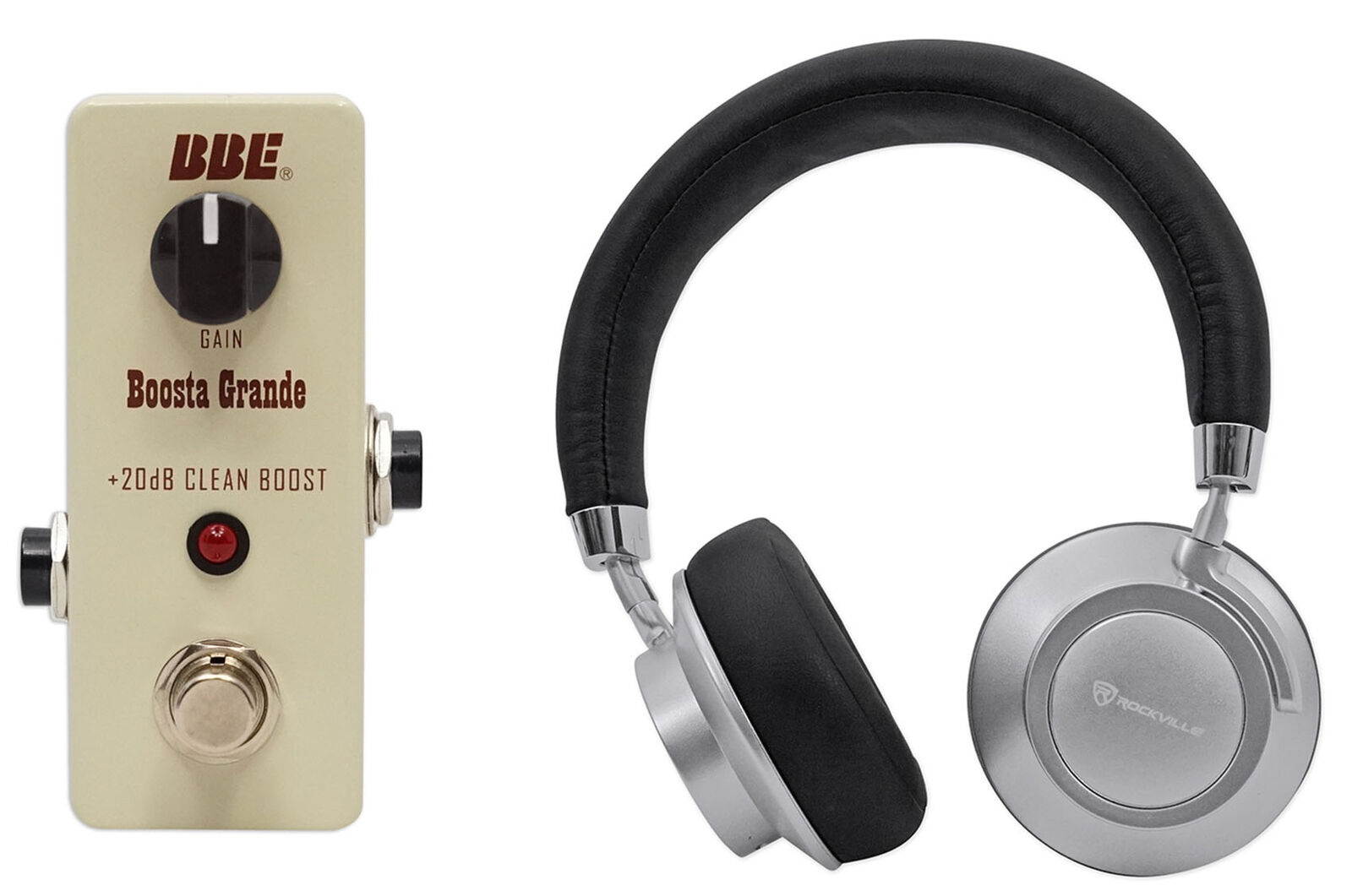 BBE Mini Boosta Grande 20db Transparent Boost Stomp Pedal+Wireless Headphones