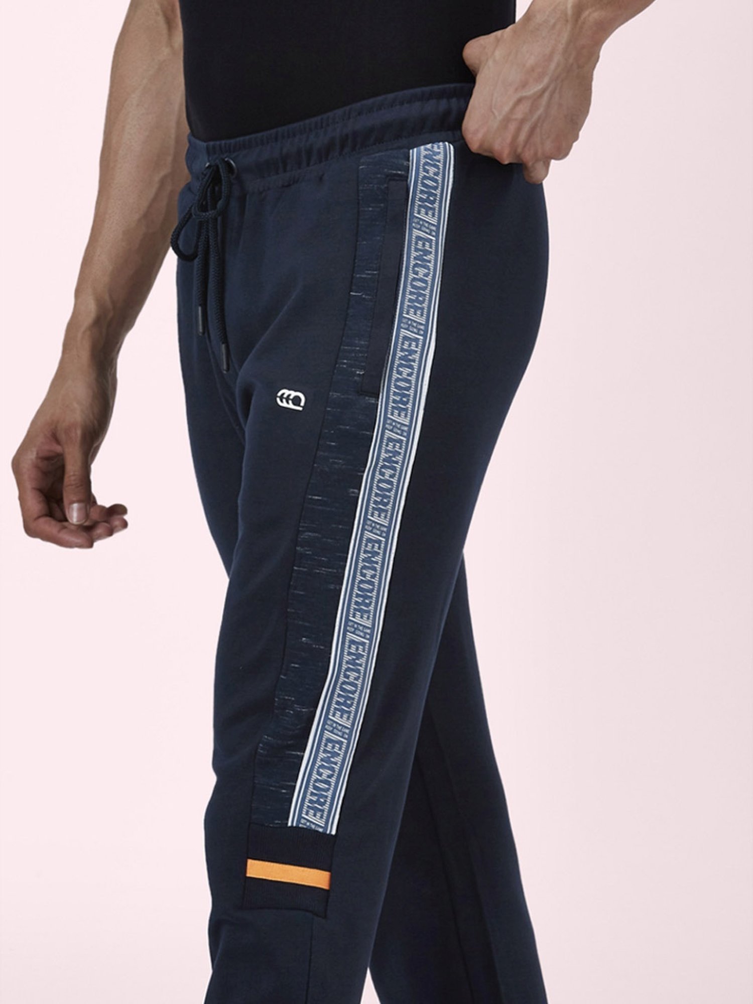 Ajile By Pantaloons Blue Cotton Slim Fit Printed Sports Joggers