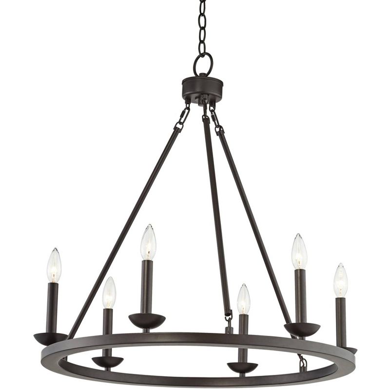 Franklin Iron Works Bronze Wagon Wheel Chandelier 27" Wide Farmhouse 6-Light Fixture for Dining Room House Foyer Kitchen Entryway