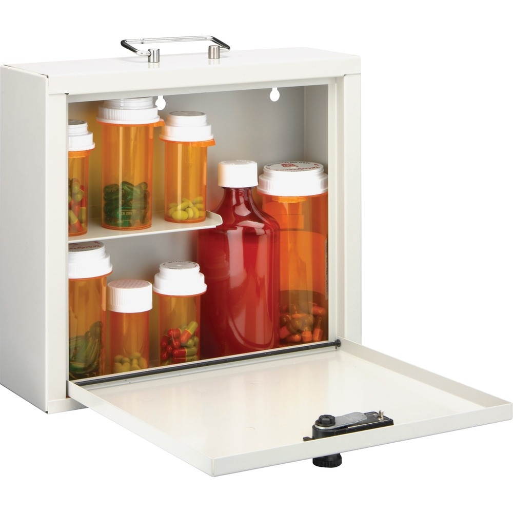 MMF Standard Steel Medication Case - Combination, Programmable Lock - Wall - Overall Size 9.5" x 10.8" x 3.8" - Platinum