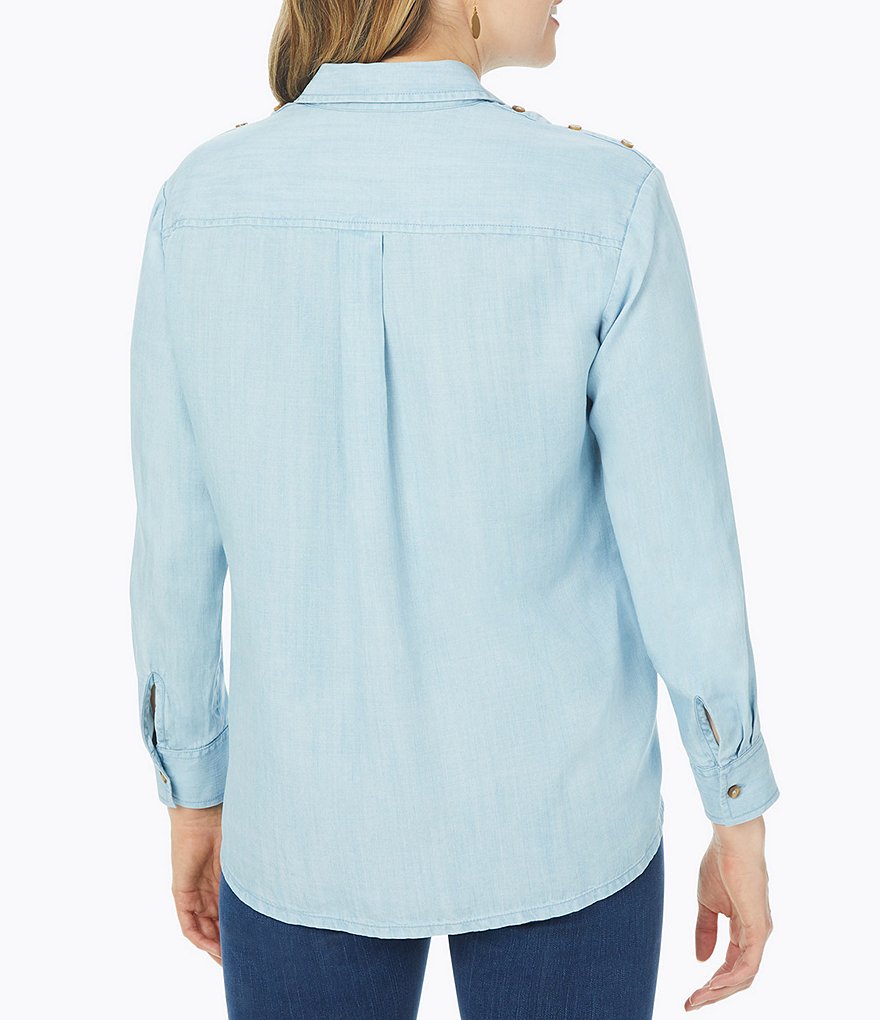 Foxcroft Plus Size Brynn Button Shoulder Tab Detail Button Front Point Collar Neck Bracelet Long Sleeve Tencel Shirt