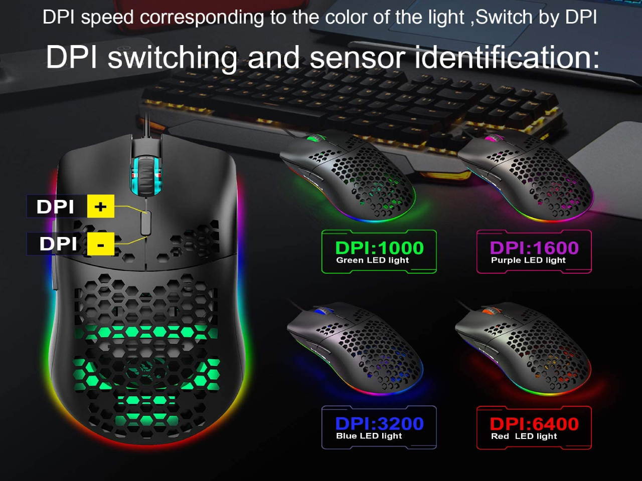 Updated Gaming Mouse with 7 Programmable Buttons, Chroma RGB Backlight Gaming mice, 6400 Adjustable DPI, Ergonomic USB Computer Mouse, High Precision Sensor for Windows PC & Laptop Gamers