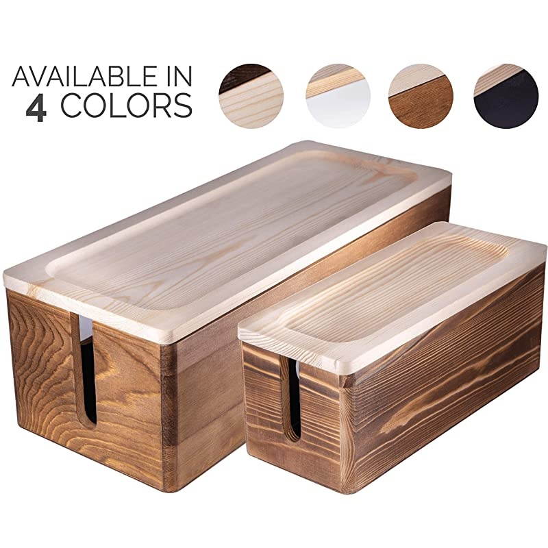 of Two Rustic Wooden Cable Management Box Cord Organizer Large Storage Holder for Desk TV Computer USB Hub System to Cover and Hide amp Power Strips amp Cords Dark Brown