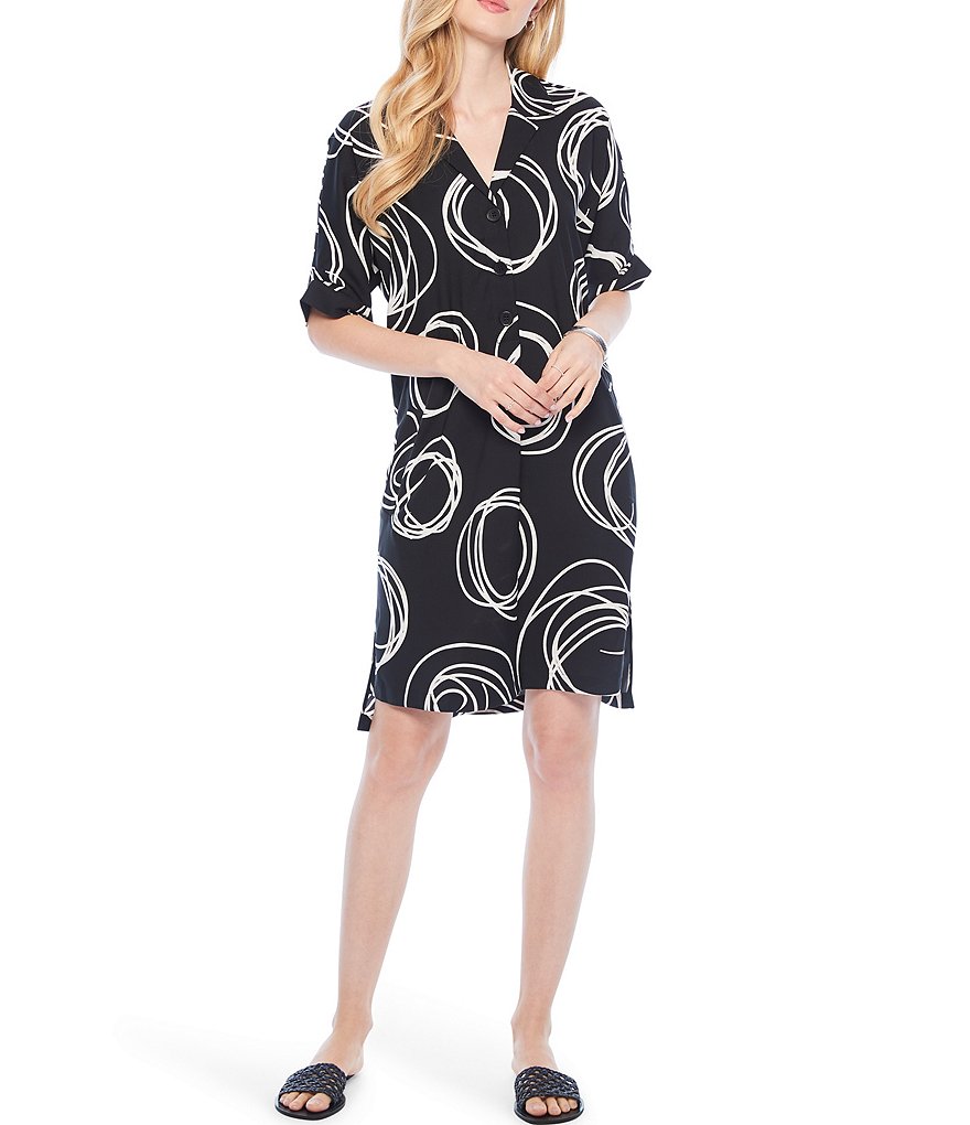 NIC + ZOE Billow Elbow Sleeve Whimsical Print Shift Dress