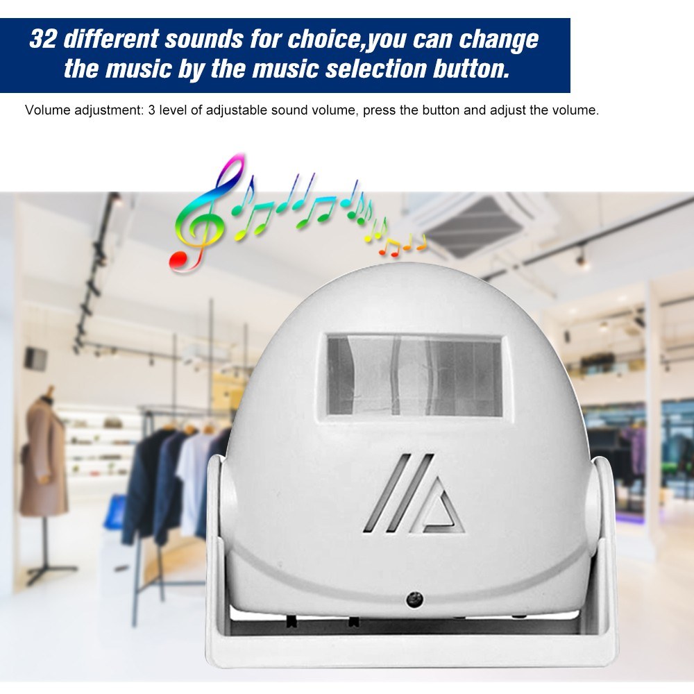 Wireless Door Bell Shop Guest Welcome Device Visitor Entry Alert Door Chime Infrared Motion Sensor Home Anti-theft Alarm, White