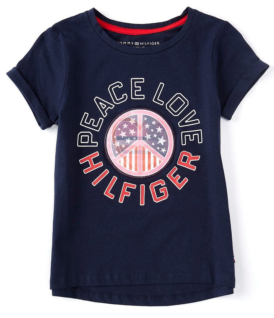 Tommy Hilfiger Big Girls 7-16 Short-Sleeve Americana Sequin Peace & Love Tee