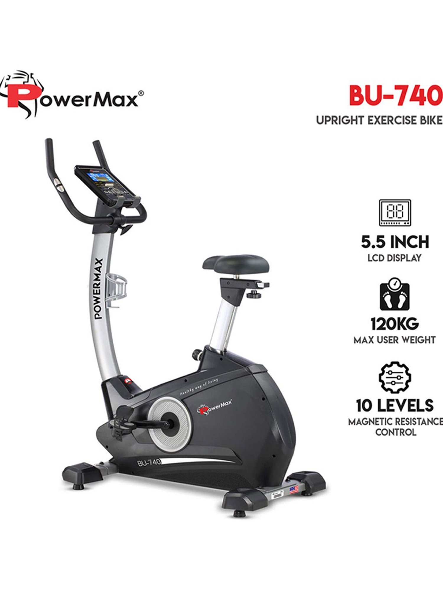 PowerMax Fitness BU-740 Upright Bike (Black)