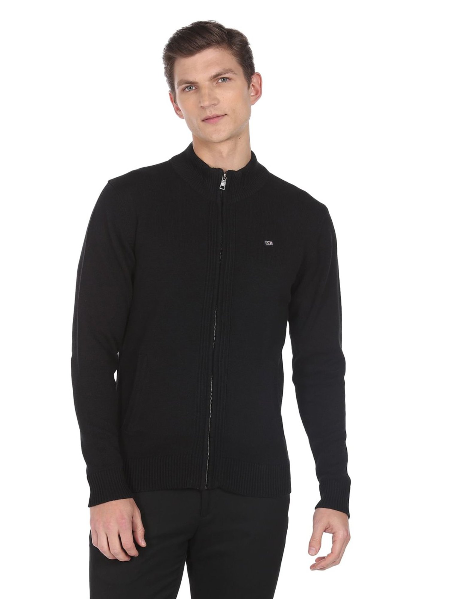 Arrow Sport Black Cotton Regular Fit Sweater