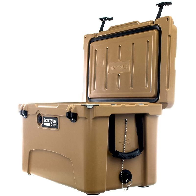 Driftsun Heavy Duty Rotomolded Thermoplastic UV Resistant Portable 45 Quart Insulated Hardside Ice Chest Beverage Cooler, Tan