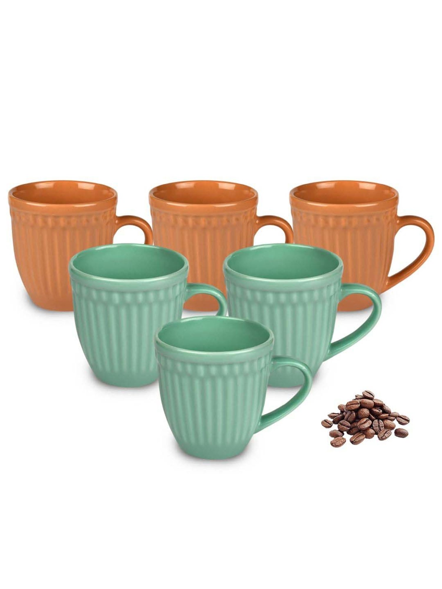 Urban Chef Brown & Green Ceramic Handcrafted Microwave Safe Tea Cup - Set of 6