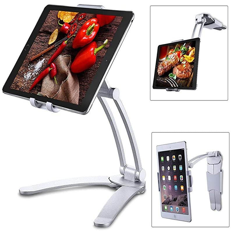 Wall Hanging Tablet Stand 2 in 1 Kitchen Desktop PullUp Lazy Bracket Adjustable Wall Mount Holder Fit for 513quot Width Bracket iPad Phone Silver