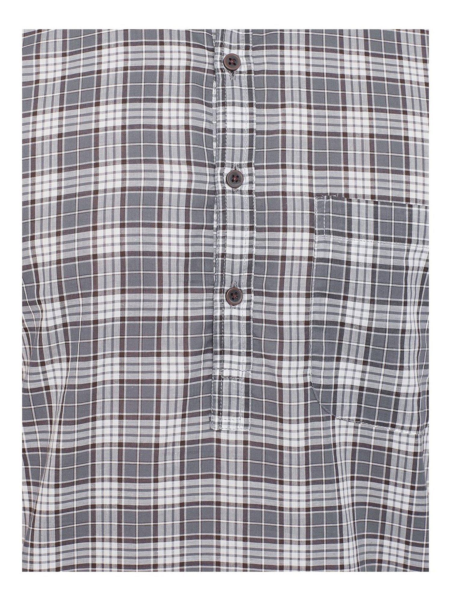 Even Grey Cotton Regular Fit Checks Kurta