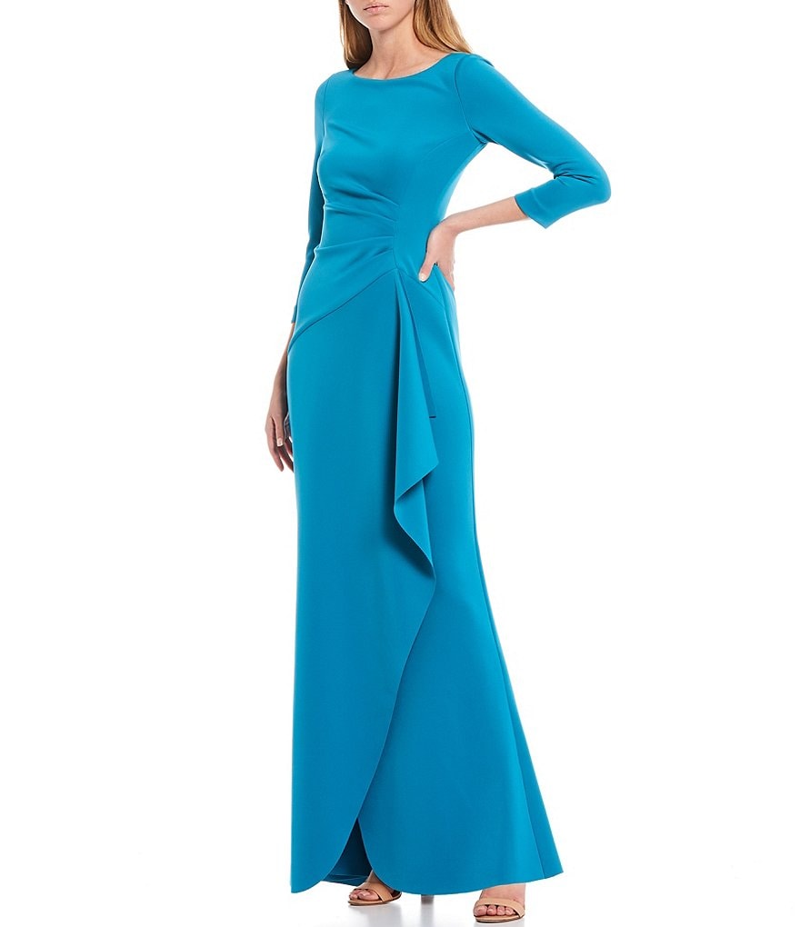Eliza J Side Ruffle 3/4 Sleeve Scuba Gown