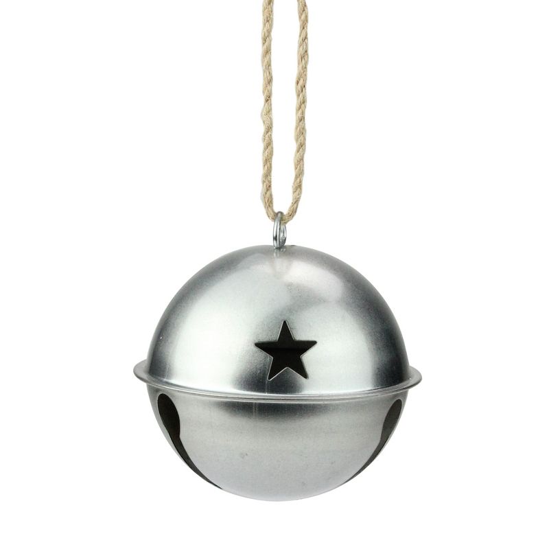 Ganz 3.25" Galvanized Metal Jingle Bell Christmas Ornament with Star Cutouts - Silver