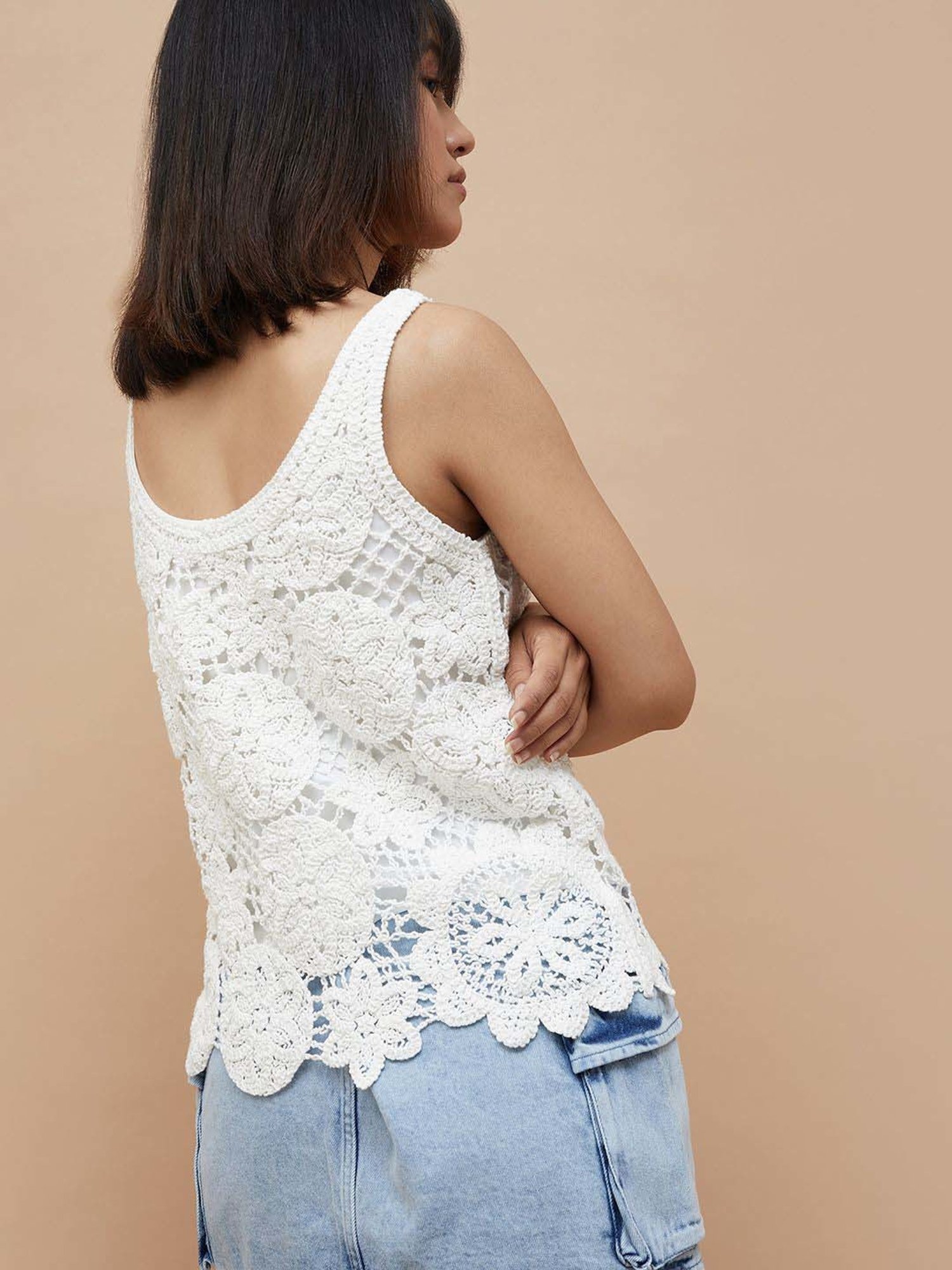 Ginger by Lifestyle White Cotton Self Pattern Top