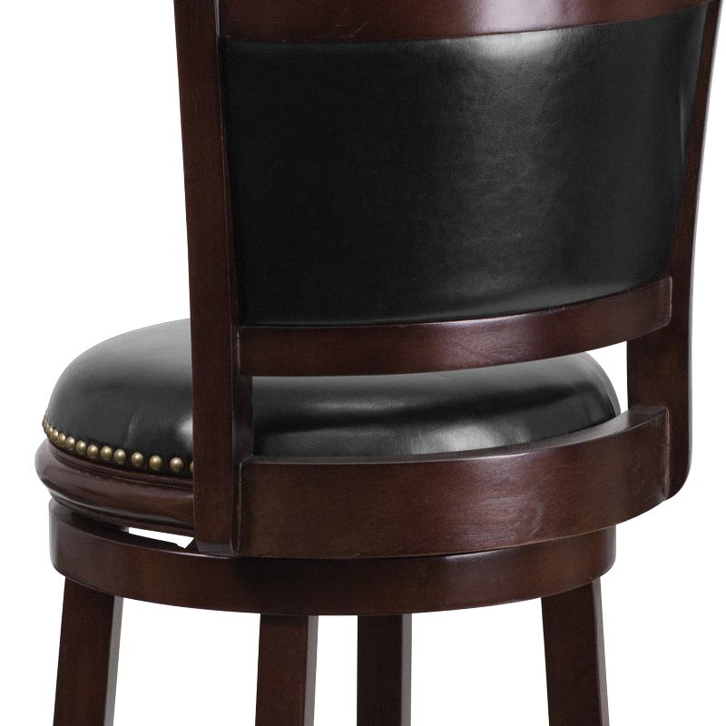Emma and Oliver 29"H Panel Back Cappuccino Wood Swivel Seat Barstool
