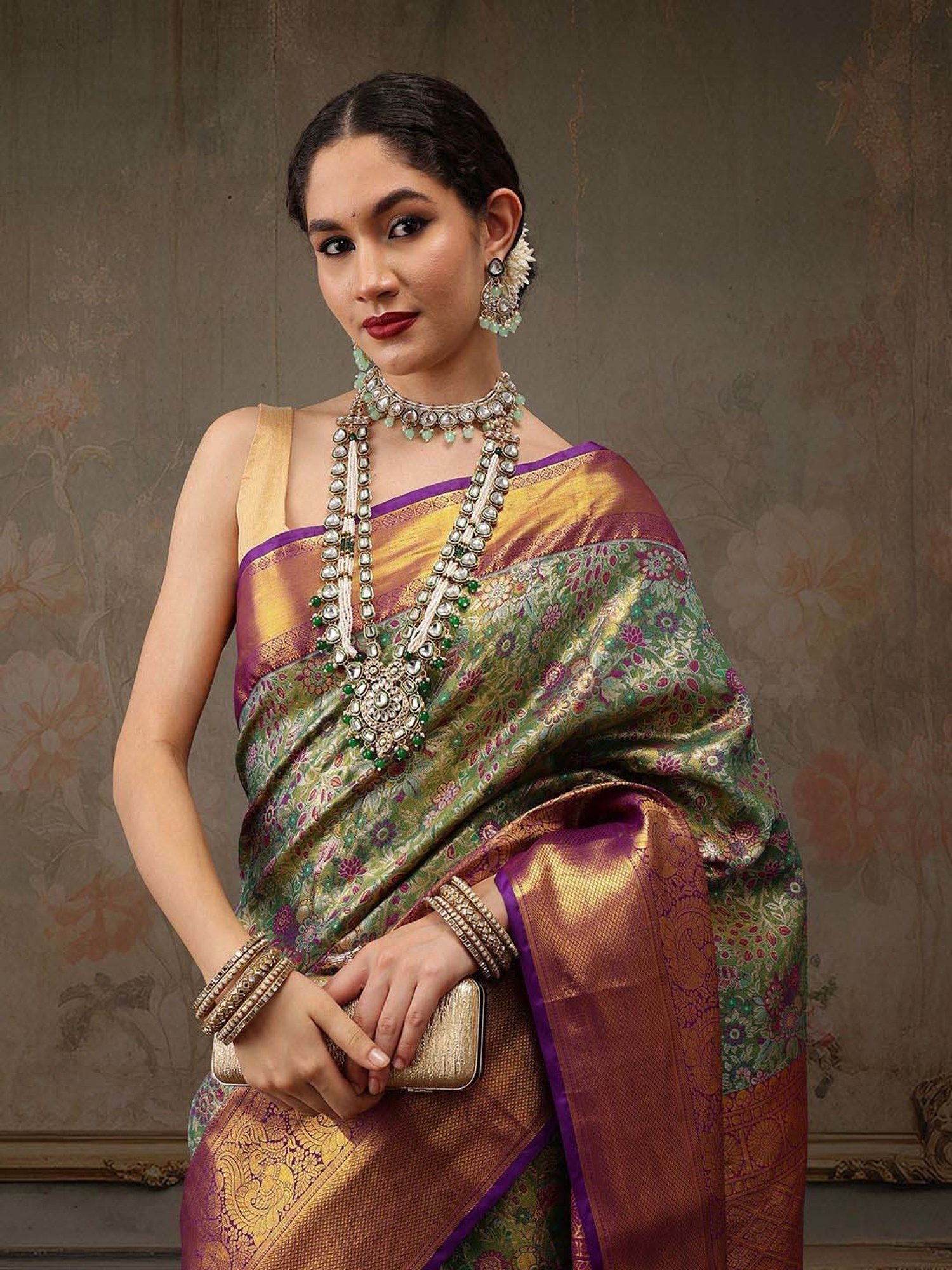 Silk Land Green Silk Woven Saree With Unstitched Blouse