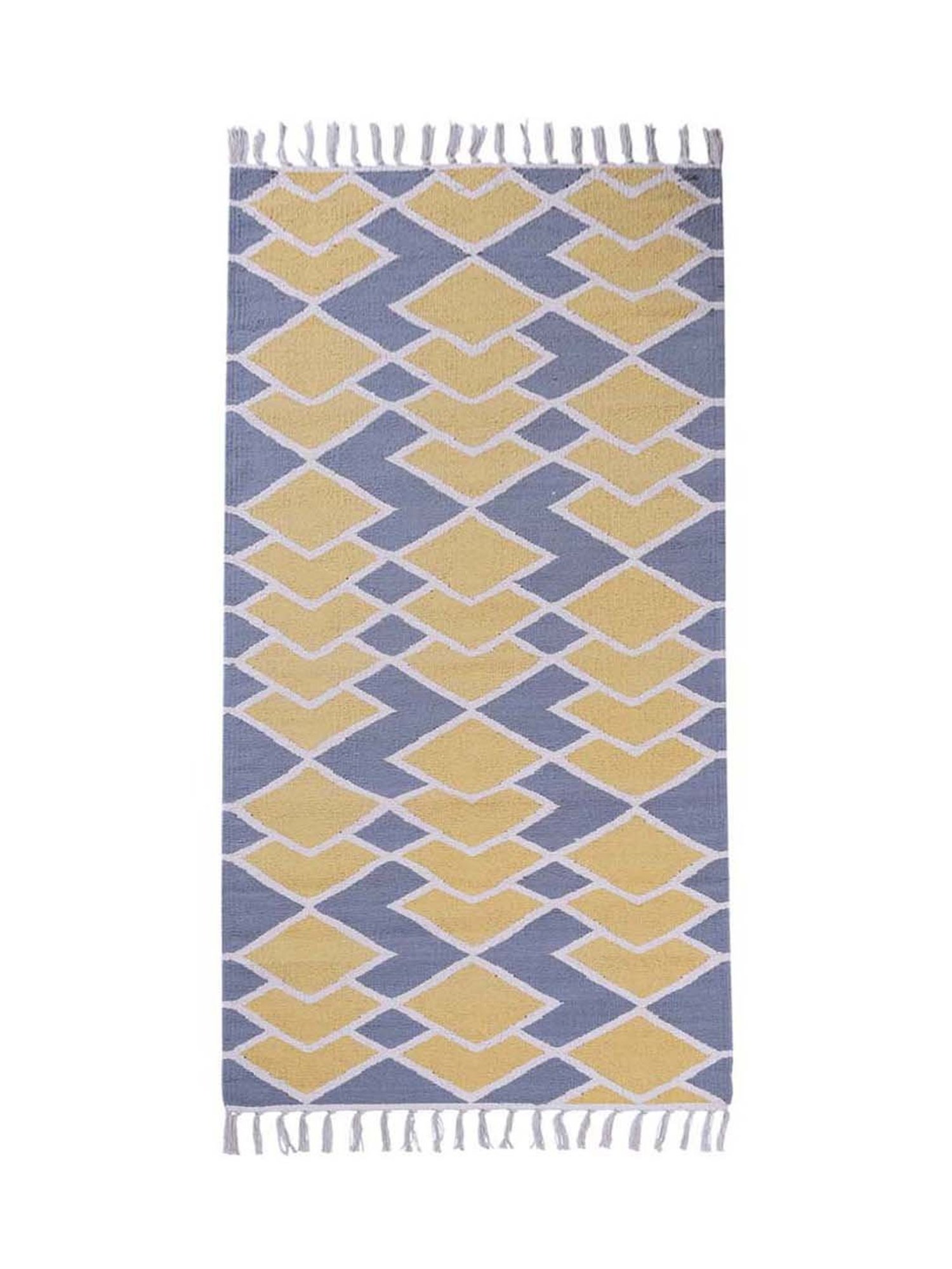 Pequra Yellow & Blue Cotton Floor Covering Mosaic Runner Rug