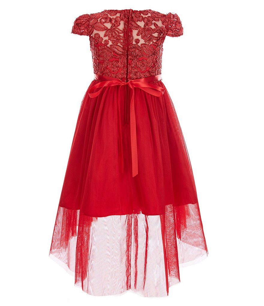 Rare Editions Little Girls 2T-6X Cap-Sleeve Embroidered Bodice With Mesh High-Low Hem Dress