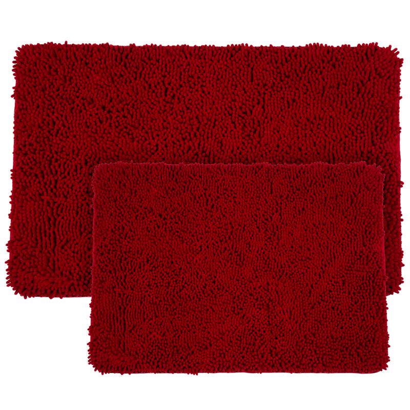 2pc Solid Memory Foam Shag Bath Mat Set Burgundy - Yorkshire Home
