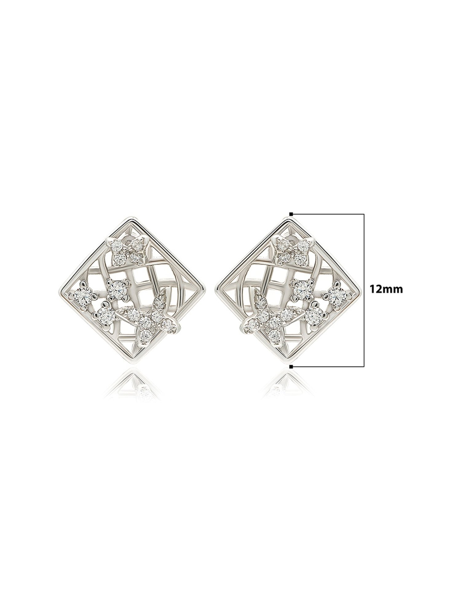 Silberry 92.5 Sterling Silver Square Jewel Stud Earrings for Women