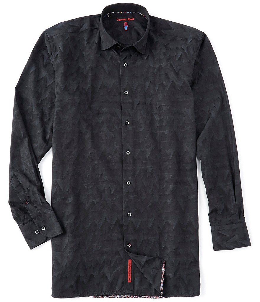Visconti Big & Tall Jacquard Black Long-Sleeve Woven Shirt