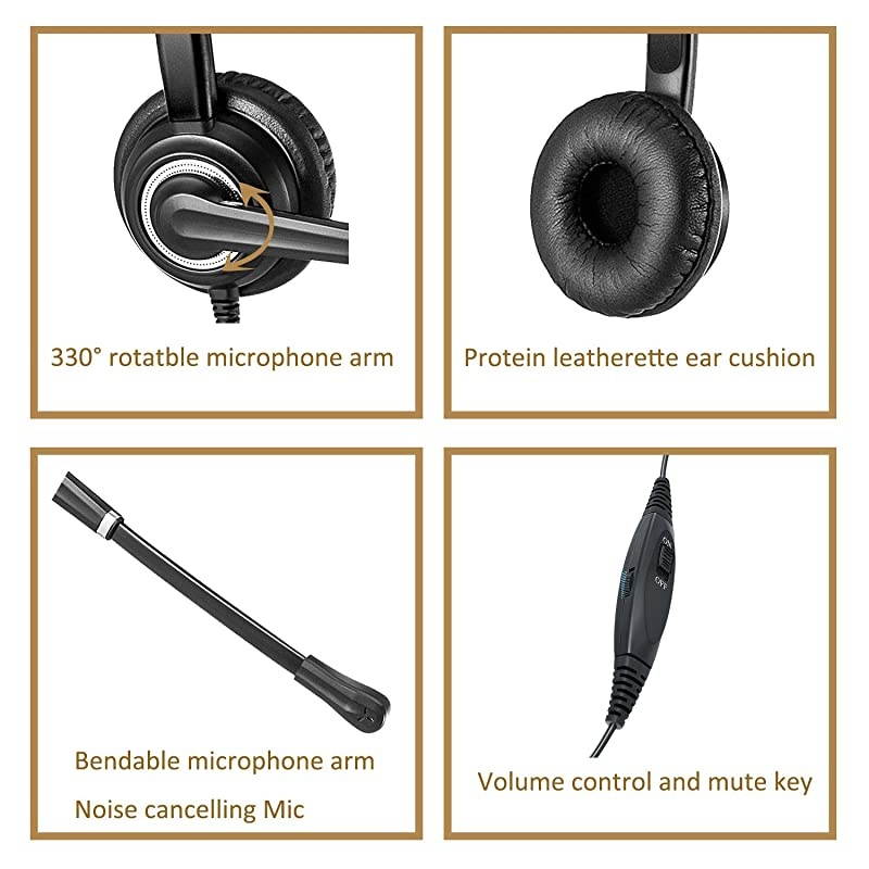 Office Headset with Noise Cancelling Microphone for Business Call wMic Mute Volume Control Telephone Headset Work for Yealink T19 T21 T24 T23 T29 T32 T36 T40 T41 T42 Grandstream