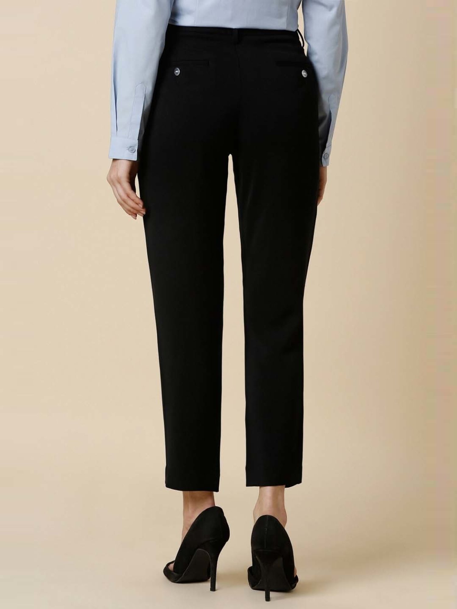 Crozo By Cantabil Black Checks Regular Fit Mid Rise Trousers