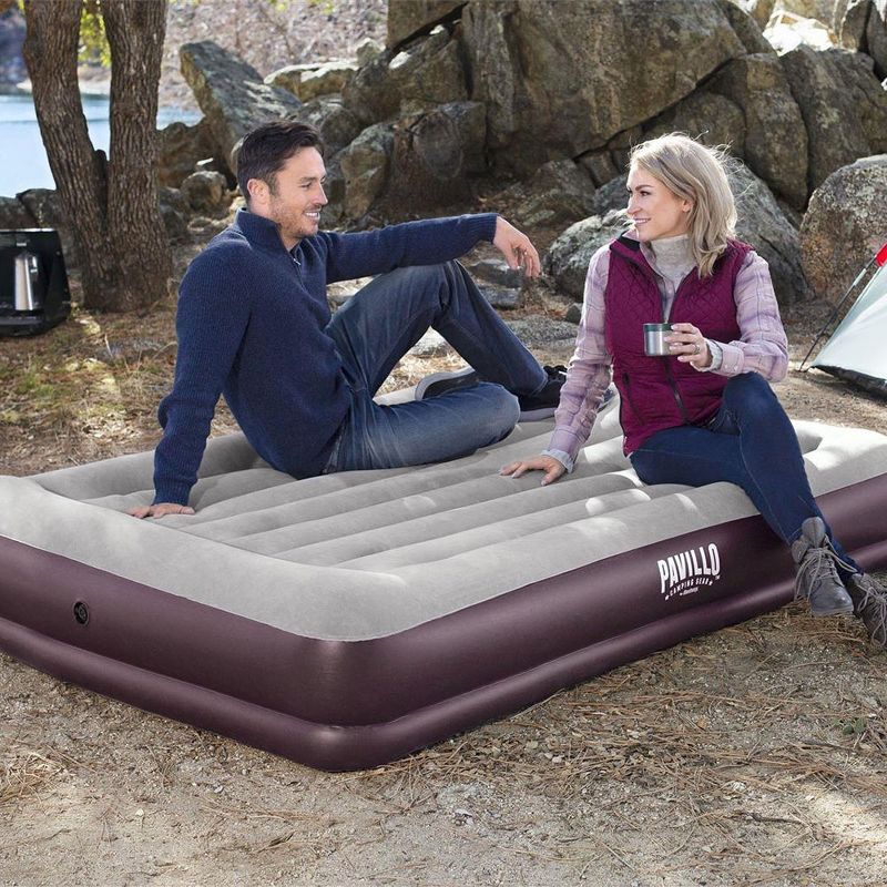 Bestway 67699E-BW Pavillo Tritech Easy to Set Up Queen Size Inflatable Portable Air Induced Mattress with Tight Sealing Plug, Maroon