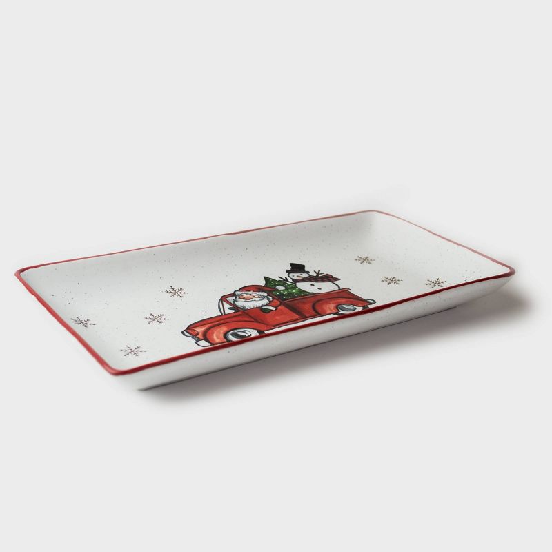 12" x 6" Ceramic Santa In Truck Serving Platter - Peppermint & Pine