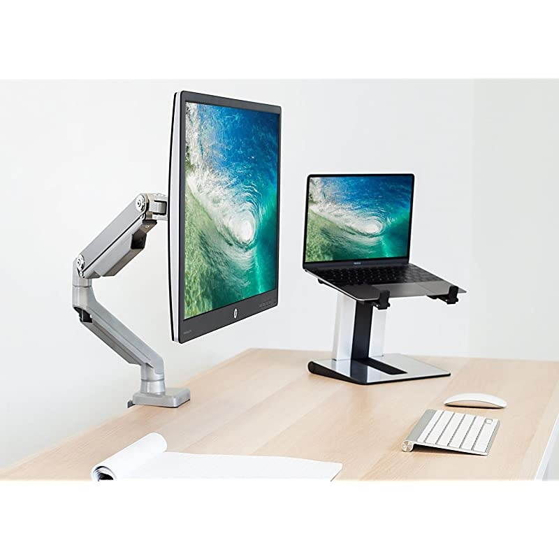 Single Monitor Arm Mount | Desk Stand | Full Motion Height Adjustable Articulating Mechanical Spring Arm | Fits 24 27 29 30 32 Inch VESA Compatible Computer Screen | CClamp and Grommet Base