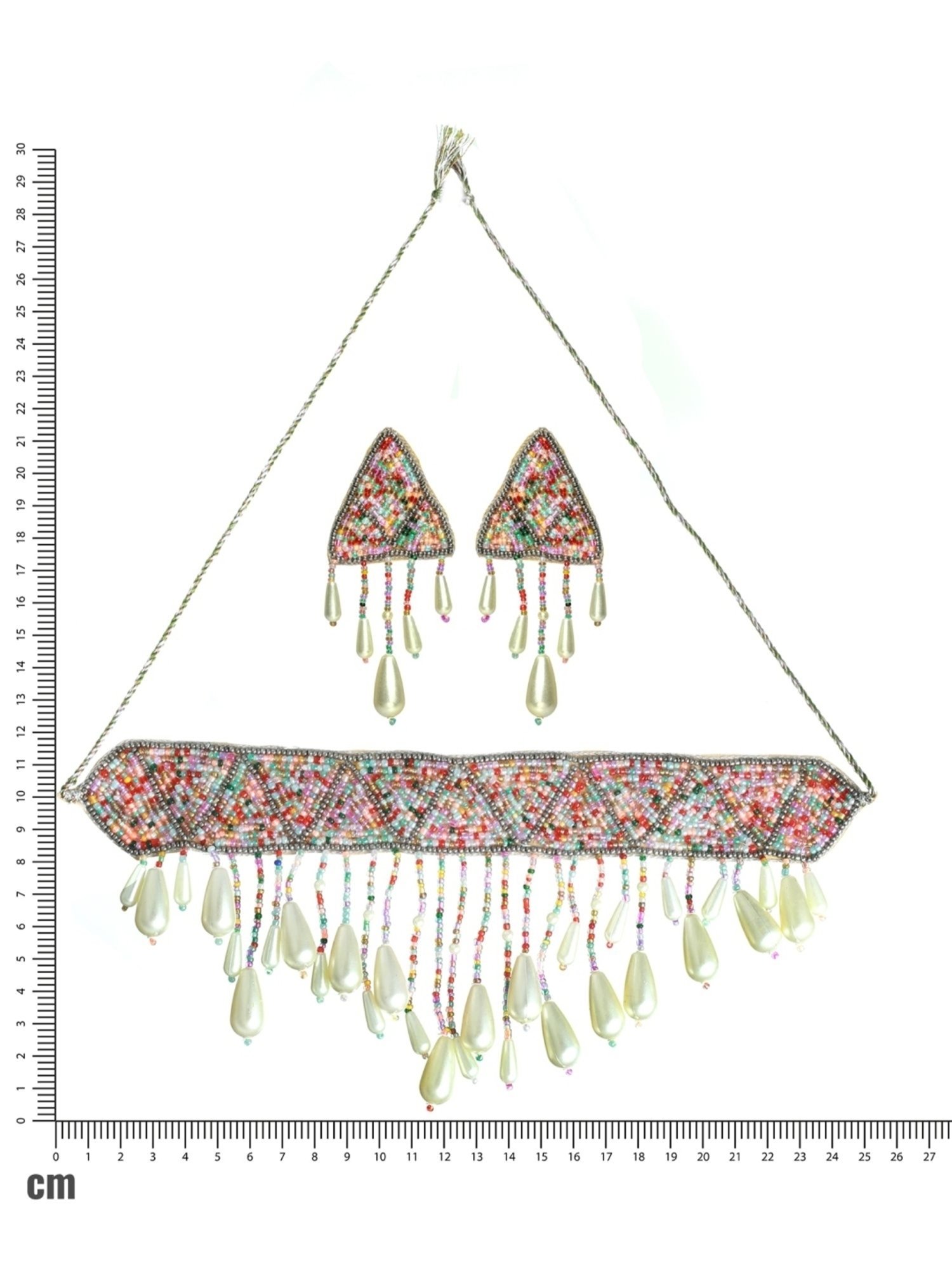 Aatmana Multi Pearl-Studded & Beaded Tasselled Choker Necklace & Earring Set