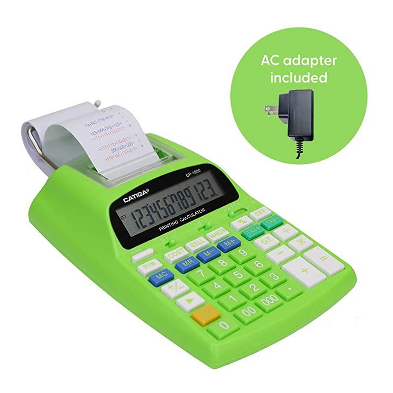 12-Digit Desktop Regular Calculator with Printing Function, Two Color,2.03 Lines/sec, with AC Adapter, CP-1800 for Home/Office