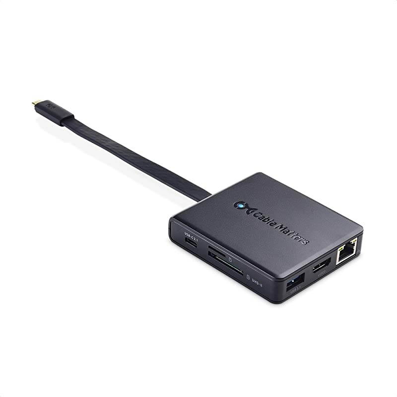 USB C Hub with 4K HDMI 80W Charging UHSII Card Reader 4X USB and Gigabit Ethernet USBC and Thunderbolt 3 Port Compatible with Suface Pro 7 MacBook Pro Dell XPS and More