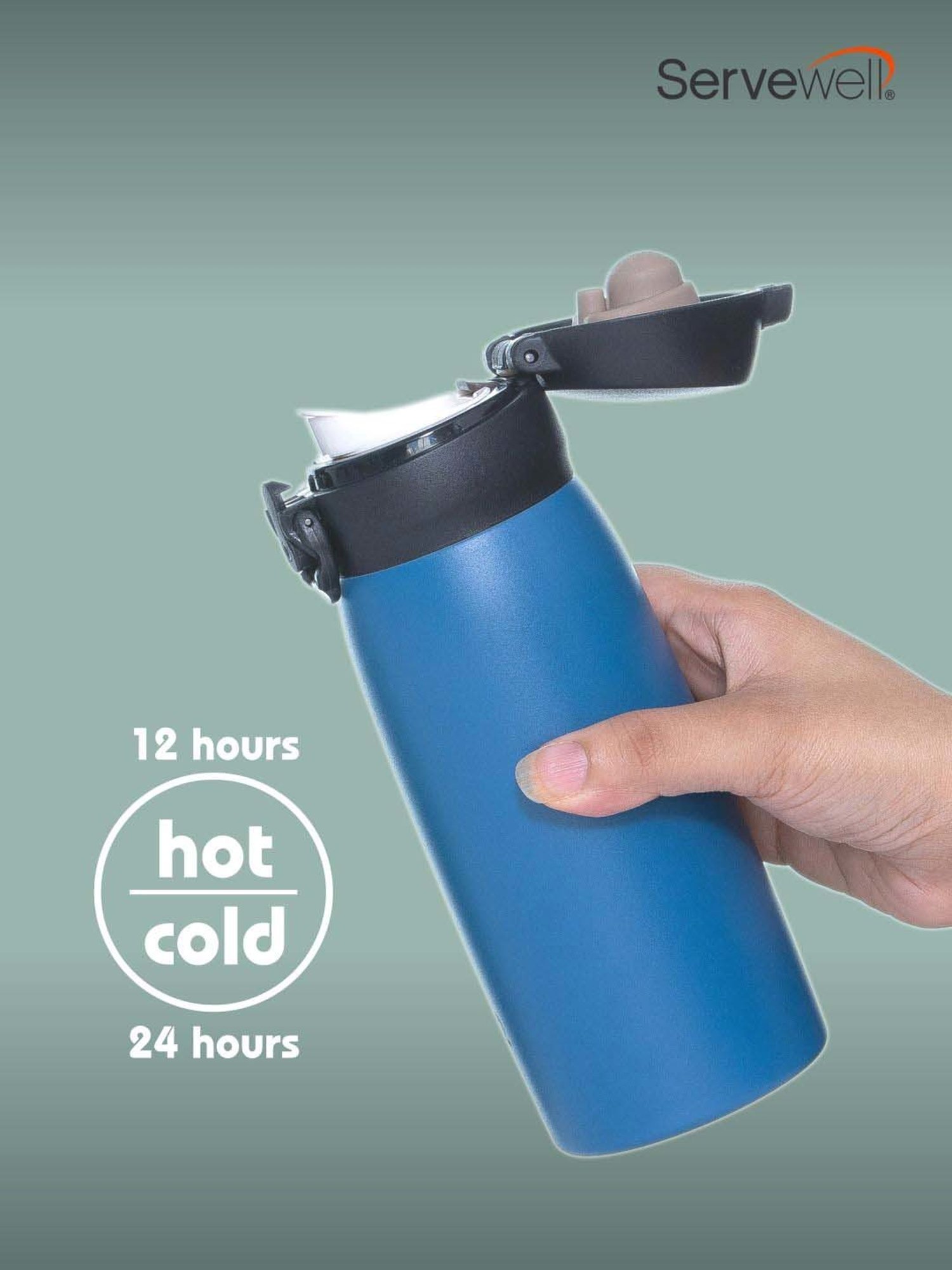 Servewell Imperial Blue Steel Pride Vacuum Bottle (0.415 L)