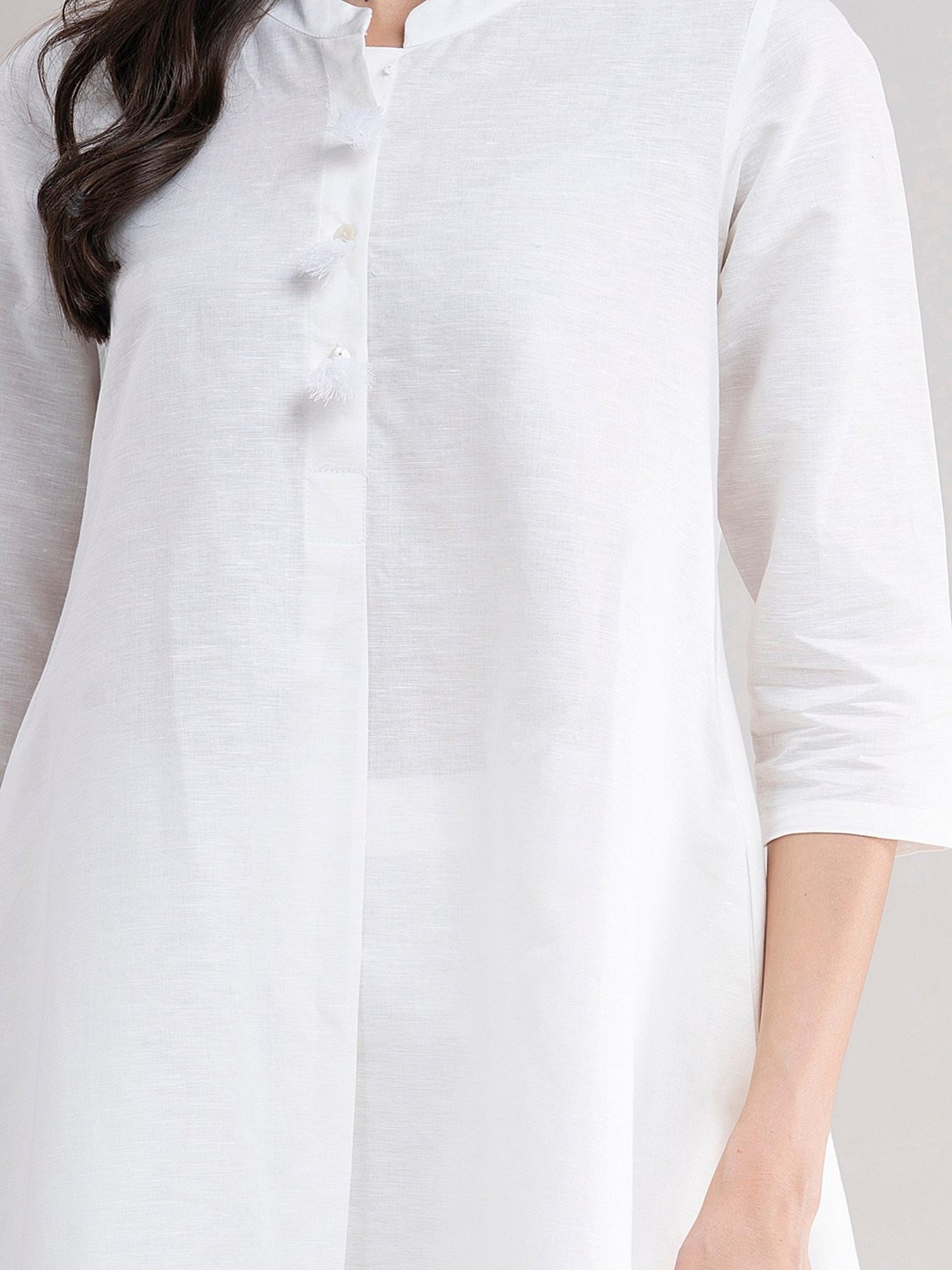 Pink Fort White Linen Kurta Palazzo Set