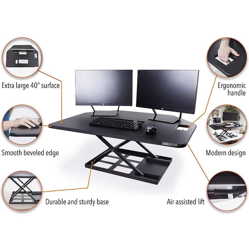 X-Elite Premier Corner Standing Desk Converter with Pneumatic Height Adjustment - Black - Stand Steady