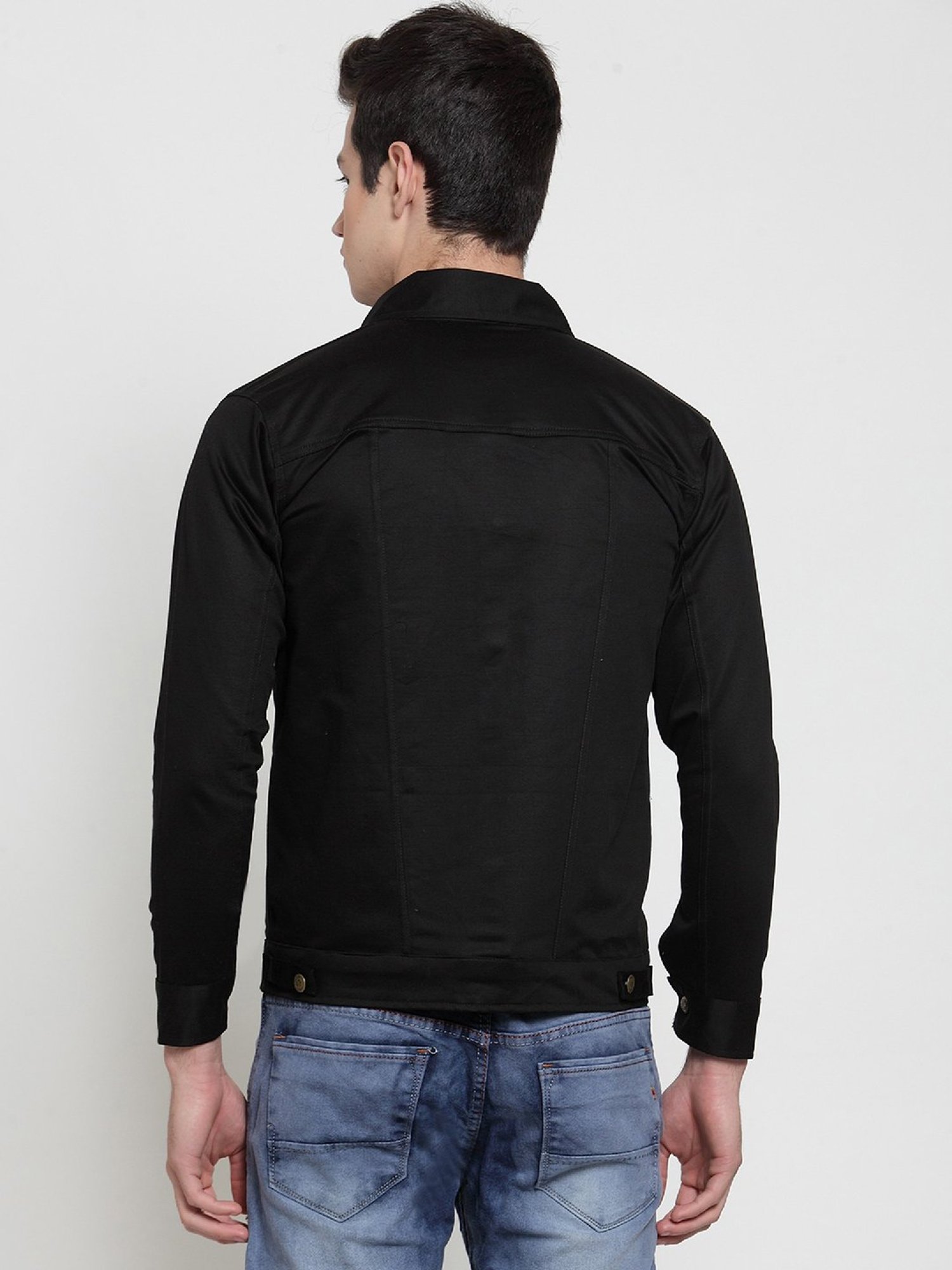 VOXATI Black Full Sleeves Shirt Collar Denim Jacket