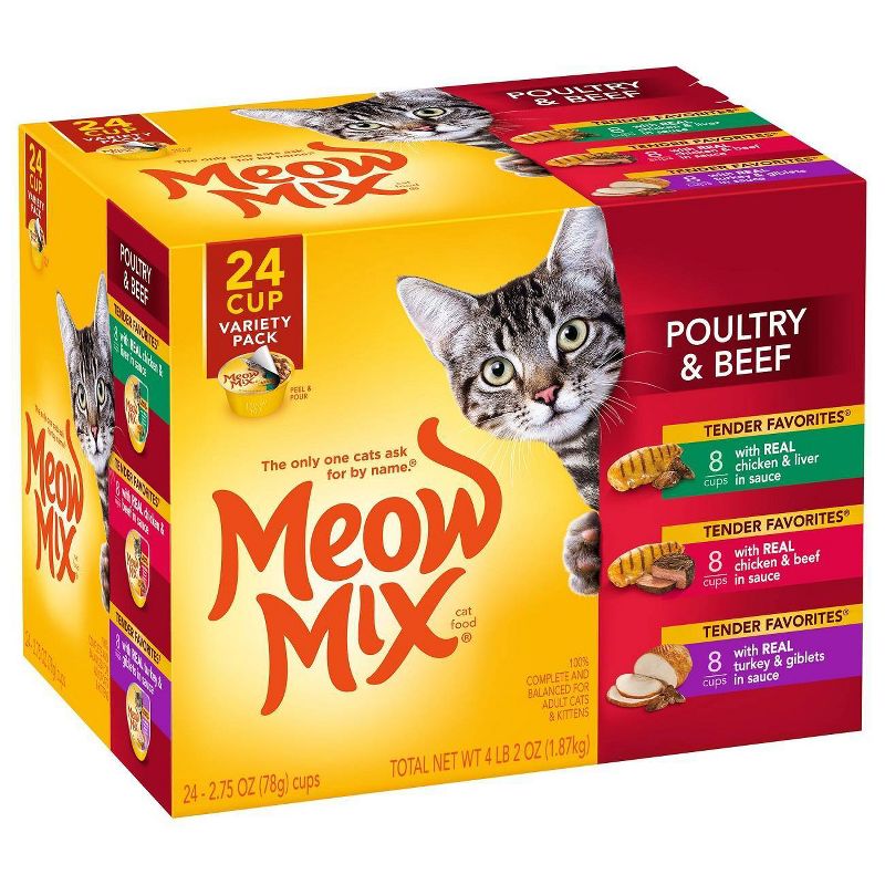 Meow Mix Tender Favorites Wet Cat Food Poultry & Beef - 2.75oz/24ct Variety Pack
