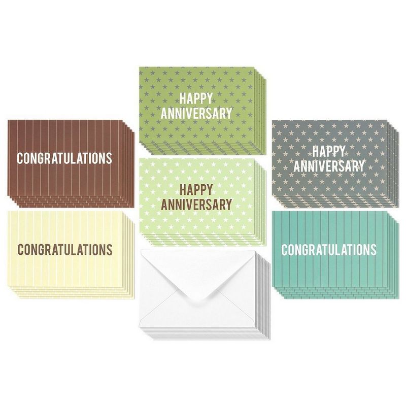 Best Paper Products 36-Pack Happy Anniversary Cards Bulk, Star and Stripe Designs, Envelopes Included (4 x 6 In)