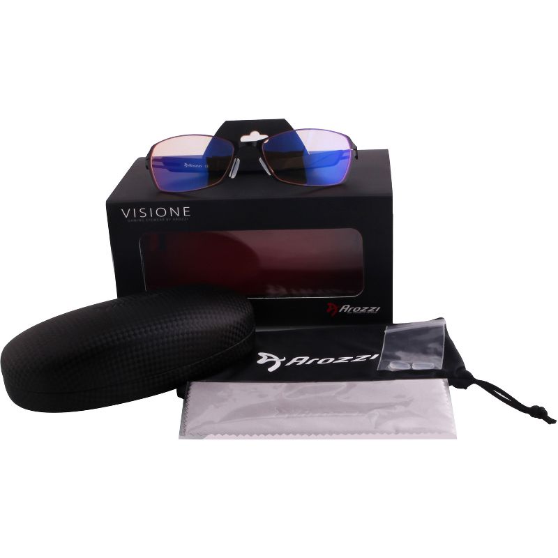 Arozzi Visione VX-500 Computer Blue Light Blocking Gaming Glasses, Black Stainless Steel Frame, Tinted Purple Lens (VX500-2)