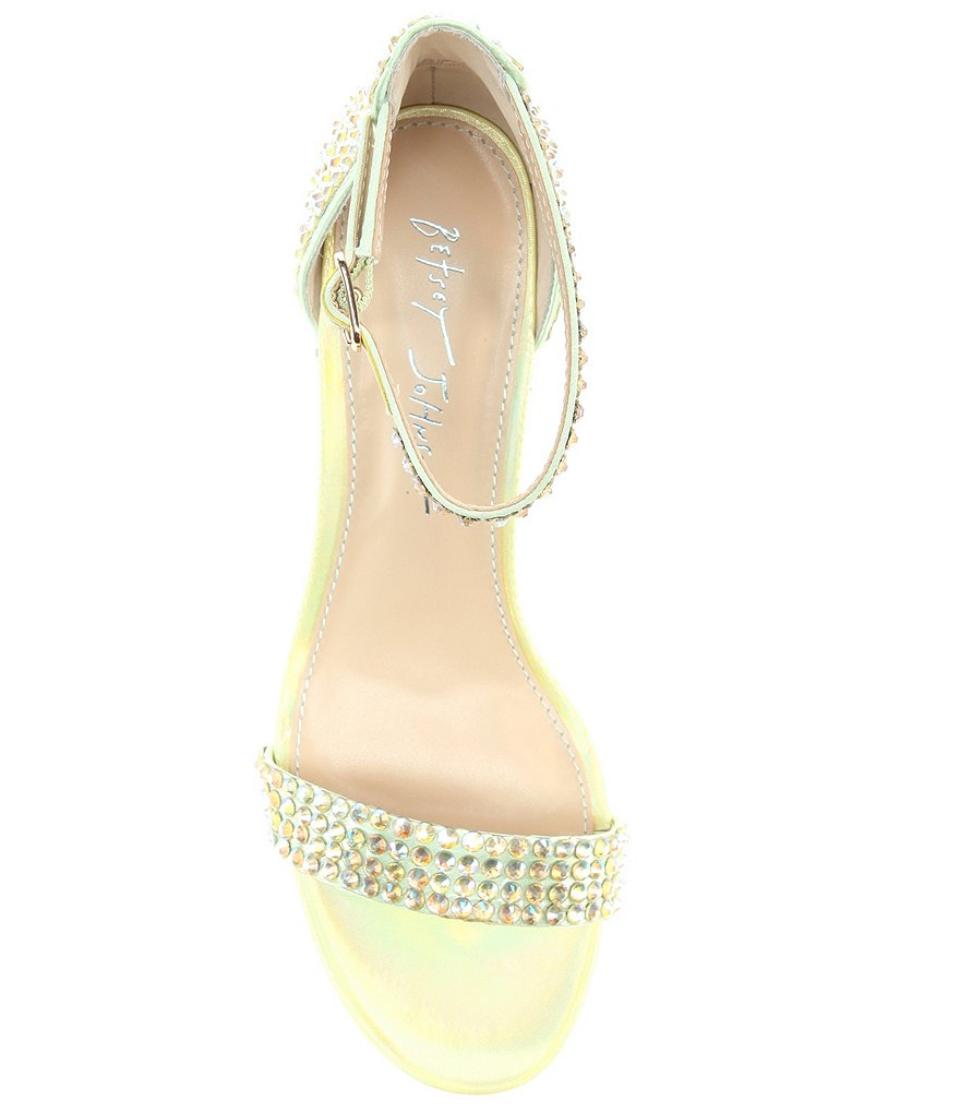 Blue by Betsey Johnson Mari Oversized Rhinestone Embellished Block Heel Dress Sandals