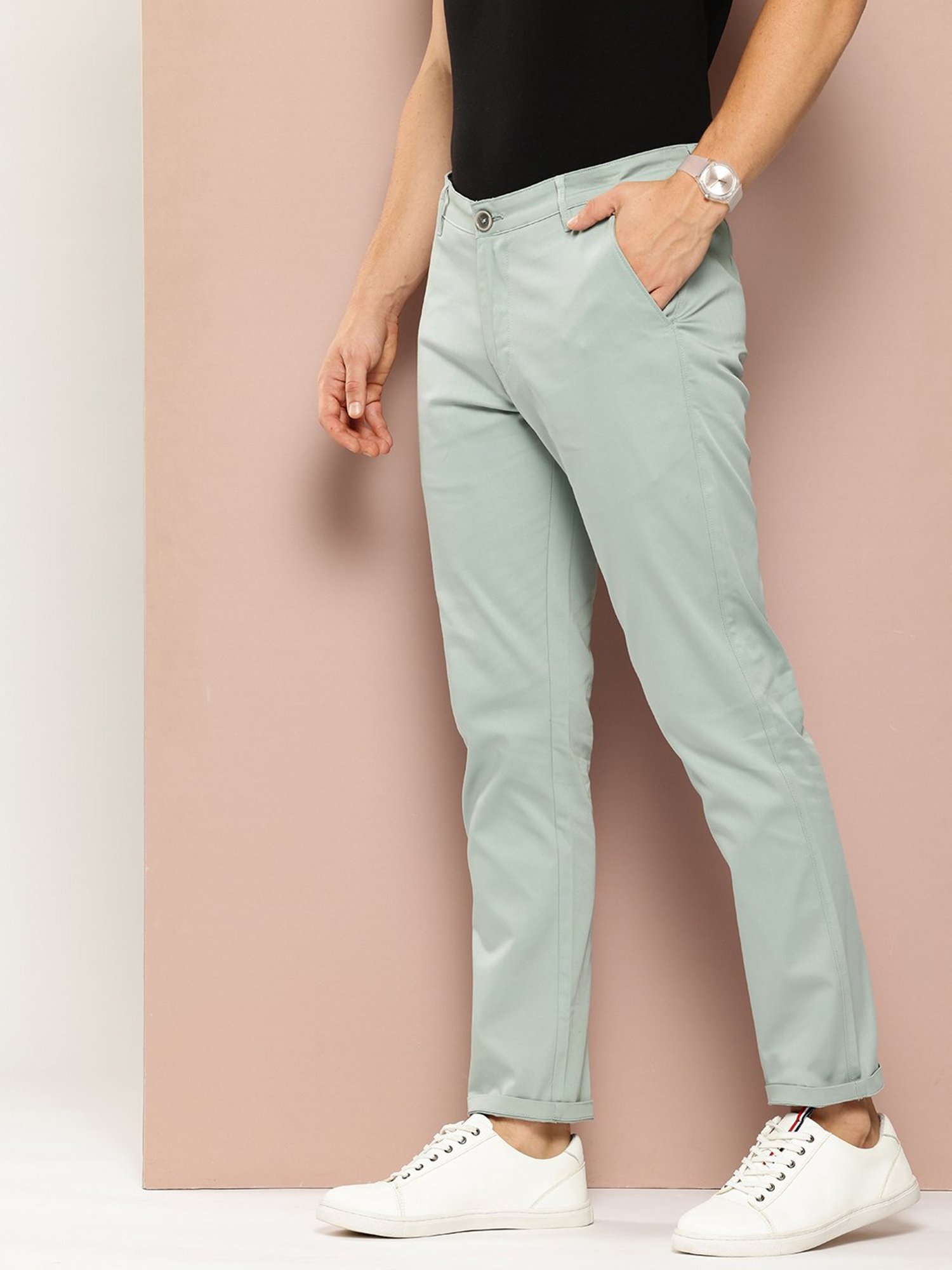 Club York Mint Green Regular Fit Flat Front Trousers