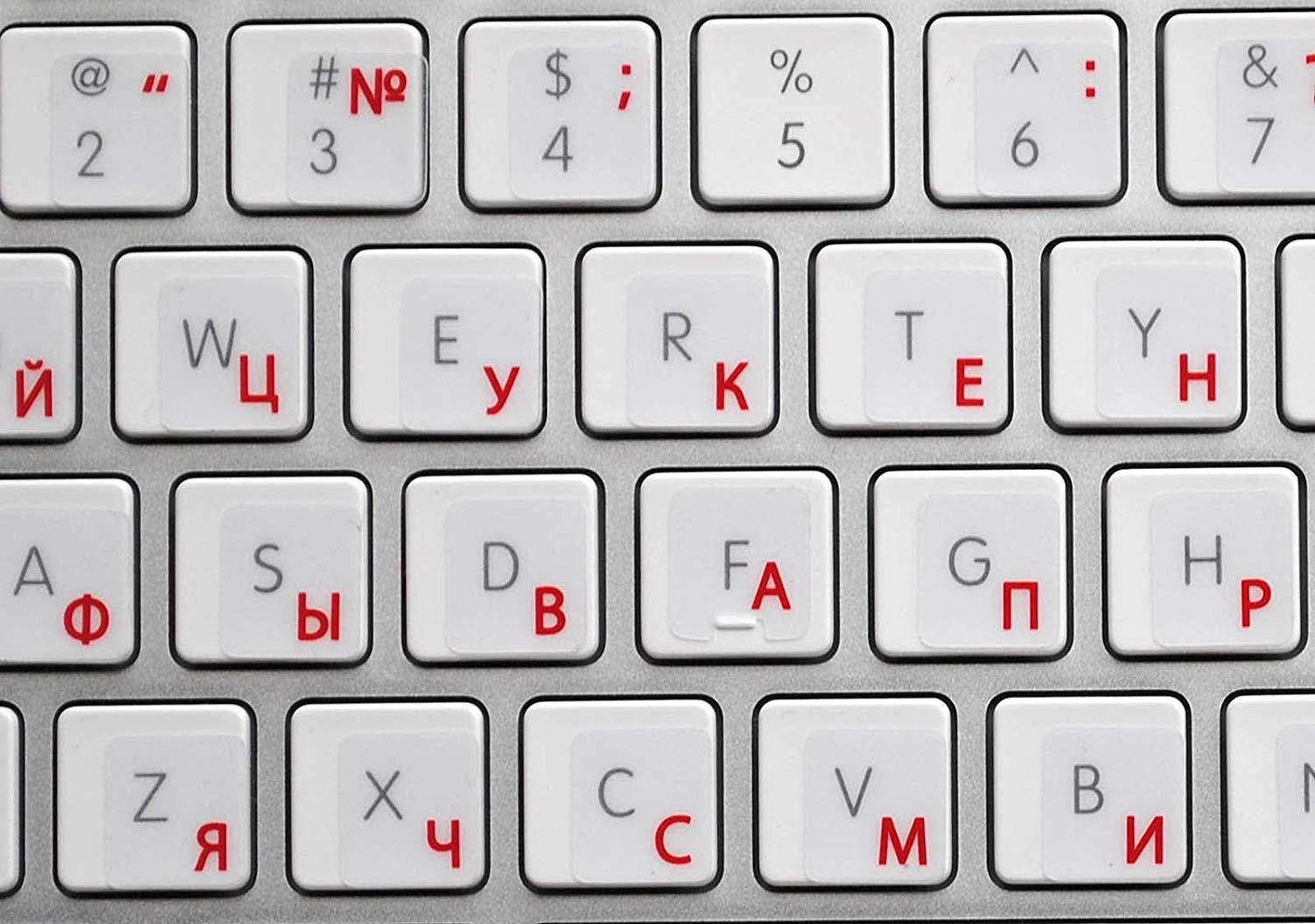 RUSSIAN WITH RED LETTERING KEYBOARD STICKERS TRANSPARENT FOR COMPUTERS LAPTOPS DESKTOP KEYBOARDS
