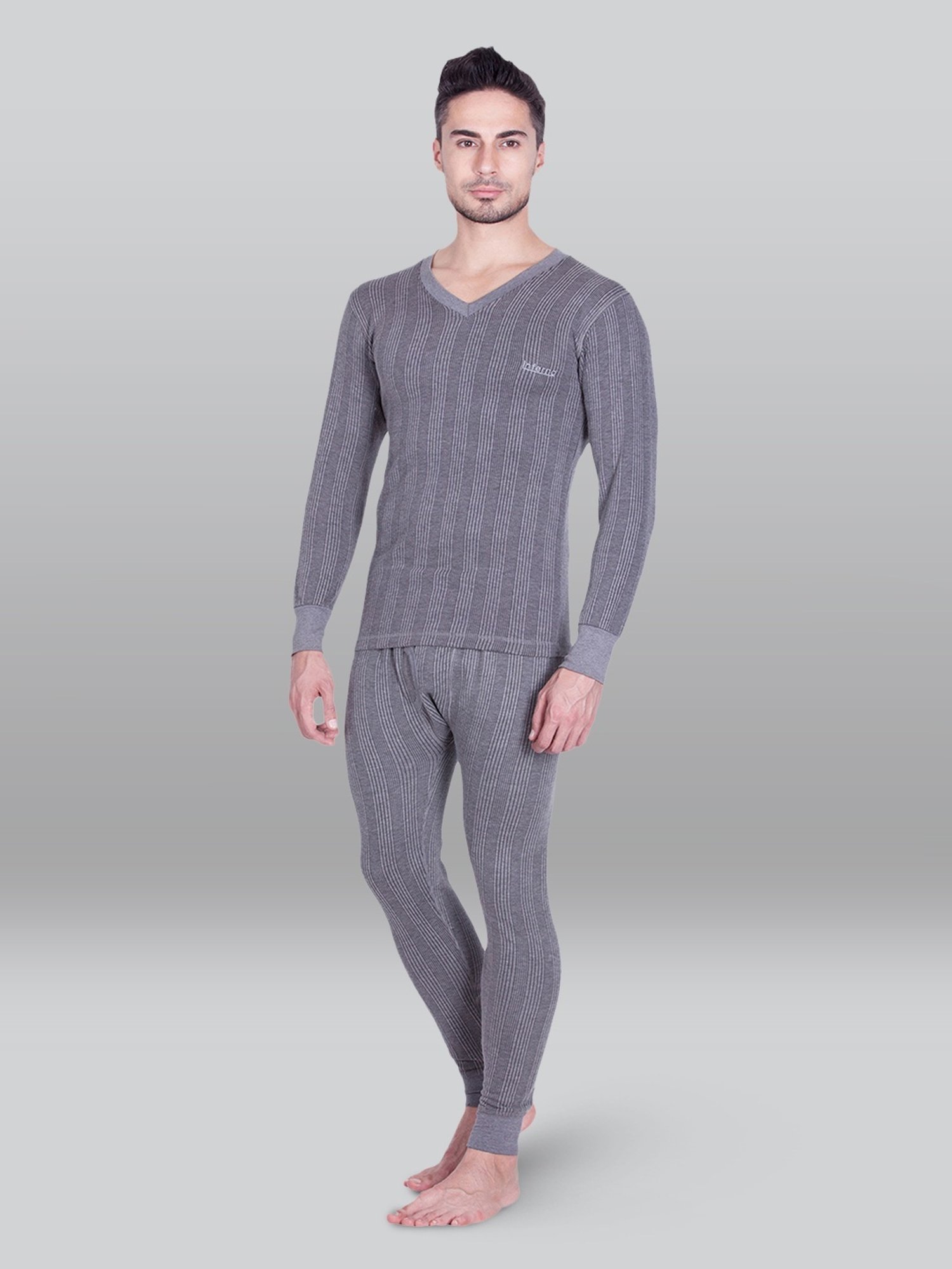 LUX Inferno Charcoal Skinny Fit Striped Thermal Set - Pack of 2