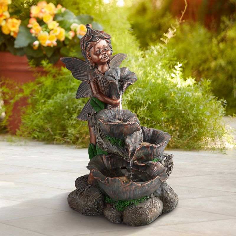 John Timberland Outdoor Cascading Water Fountain with Light LED 24" High Fairy for Garden Patio Yard Deck Home Lawn Porch House