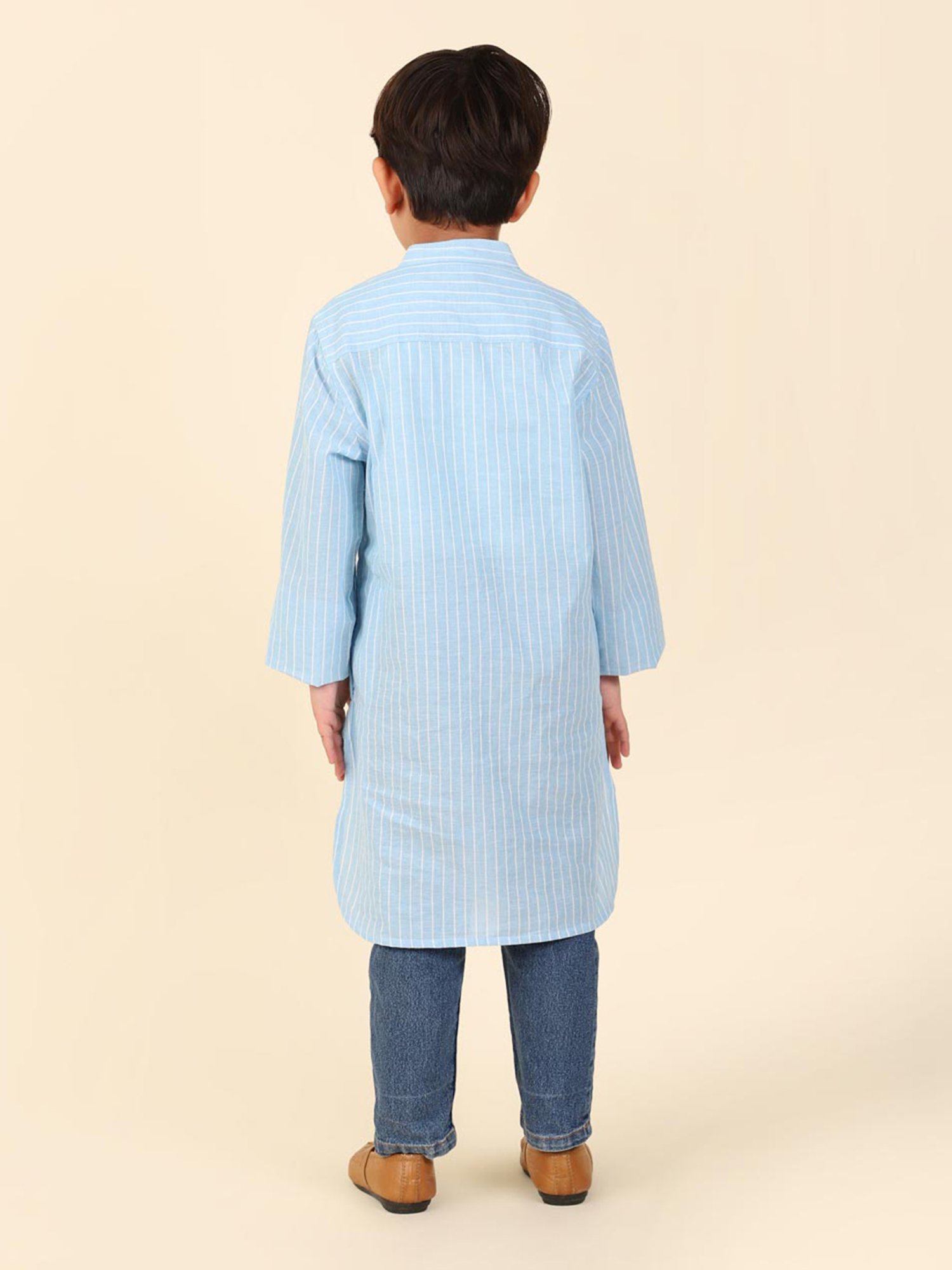 Fabindia Kids Blue Striped Full Sleeves Kurta