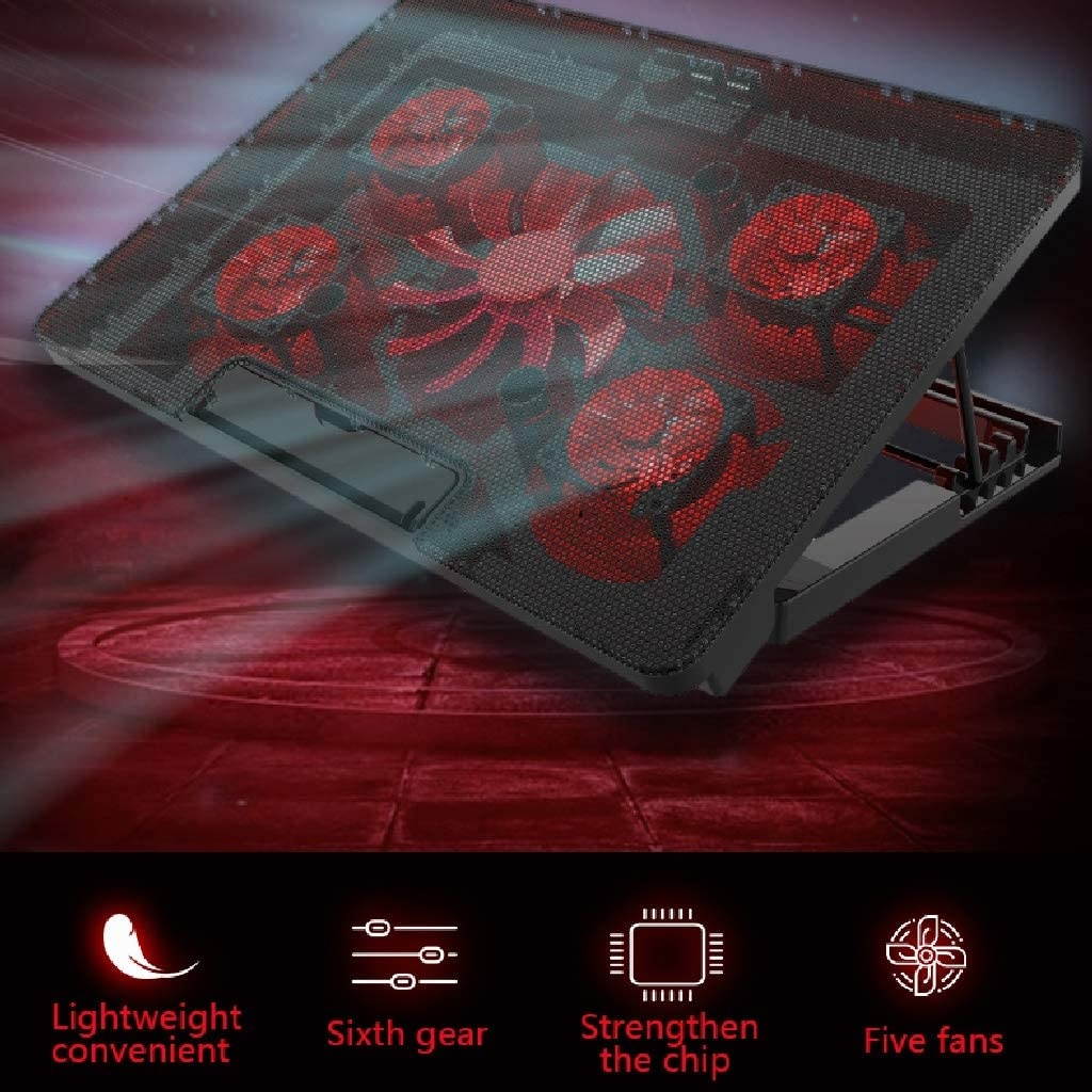 RGB Laptop Cooling Pad with 6 Quiet LED Fans 5 Heights Adjustable and Phone Stand, Dual USB Ports Gaming Laptop Cooler for 11"-18" Gaming Laptops (Blue)