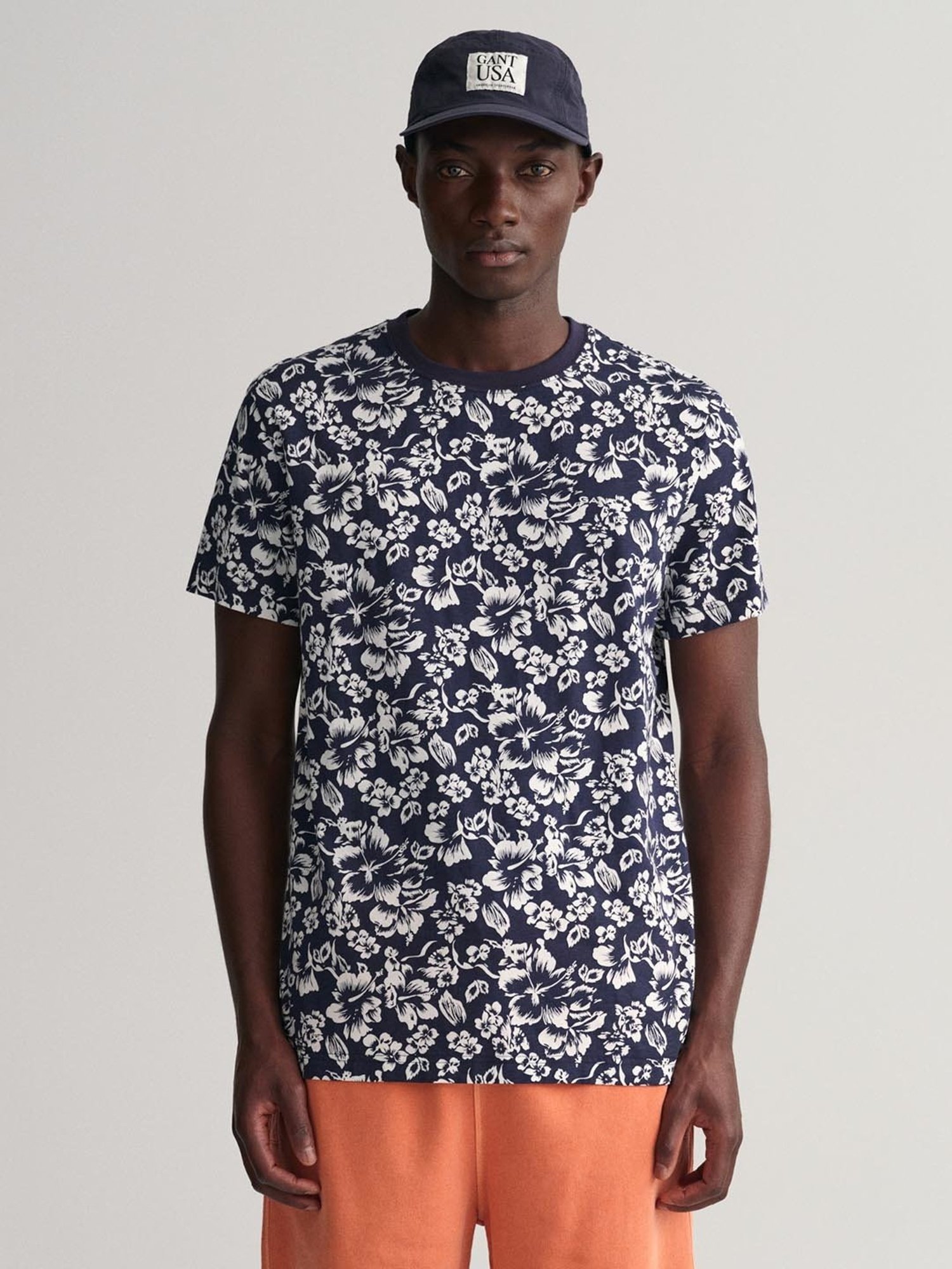 GANT Blue Cotton Regular Fit Printed T-Shirt